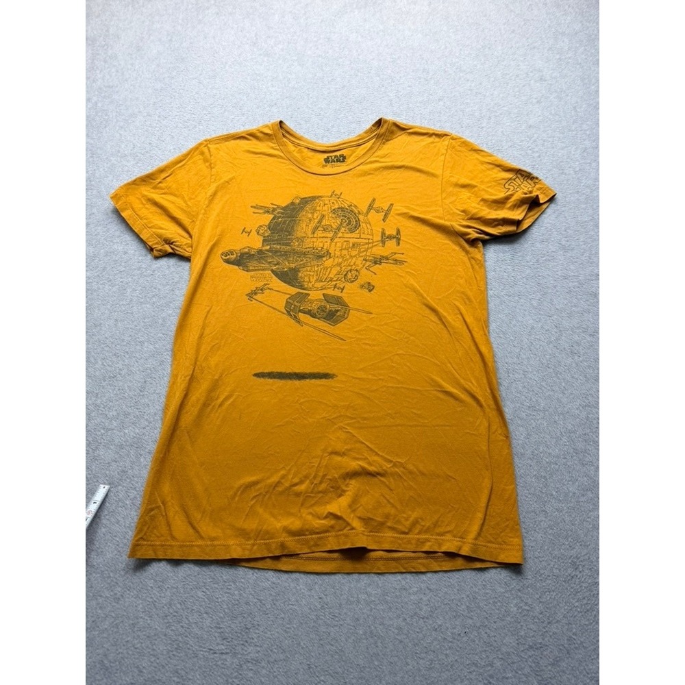 Star Wars Death Star Millennium Falcon Graphic T-Shirt Mustard Yellow Mens M